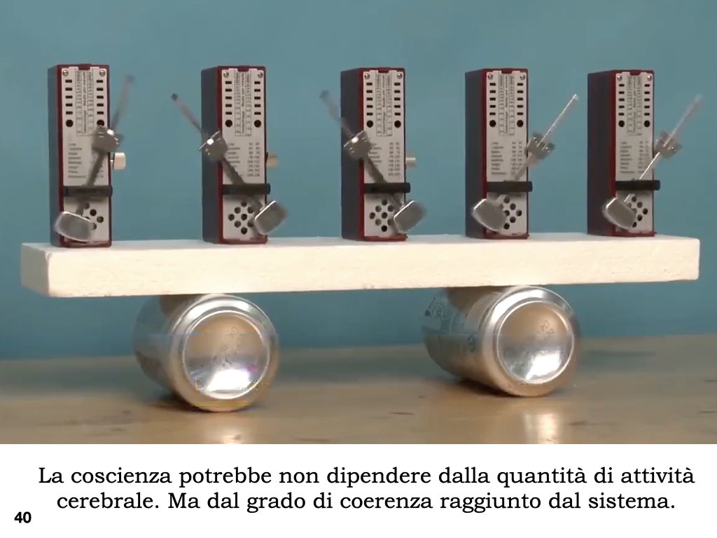 La coscienza potrebbe dipendere non solo dall’attività dei neuroni, ma dal modo in cui questa attività si organizza.
Come in un’orchestra, non bastano singoli musicisti perfetti: è fondamentale la relazione tra loro.
Nel quadro teorico di Giuseppe Vi
