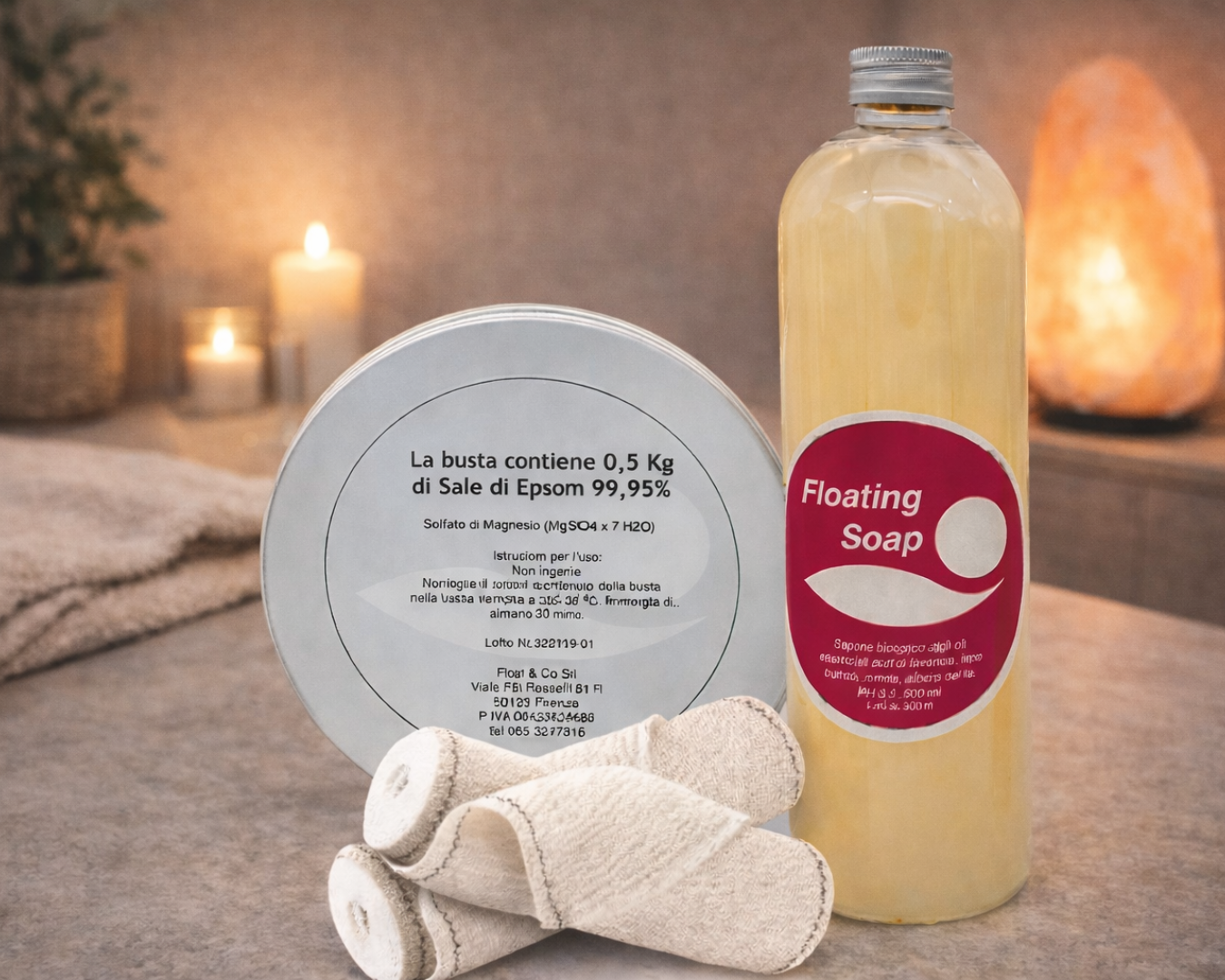 Kit per Scrub e Bendaggi Anti Celulite al Sale di Epsom Floband