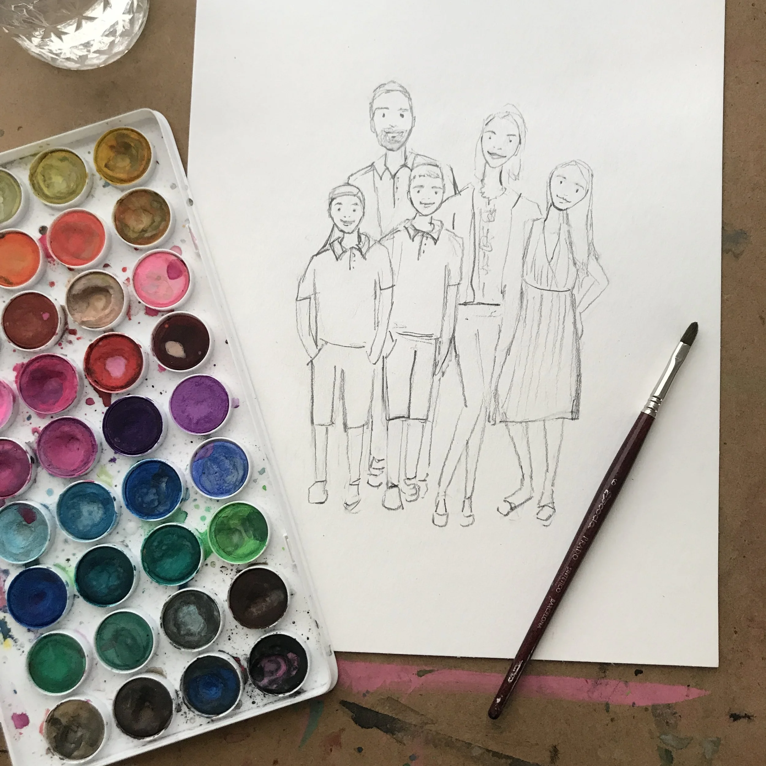 Custom Watercolor Family Portrait painting by Ladyfolk Studio. This would be a great custom Fathers Day gift! #fathersday #fathersdaygift #watercolorart