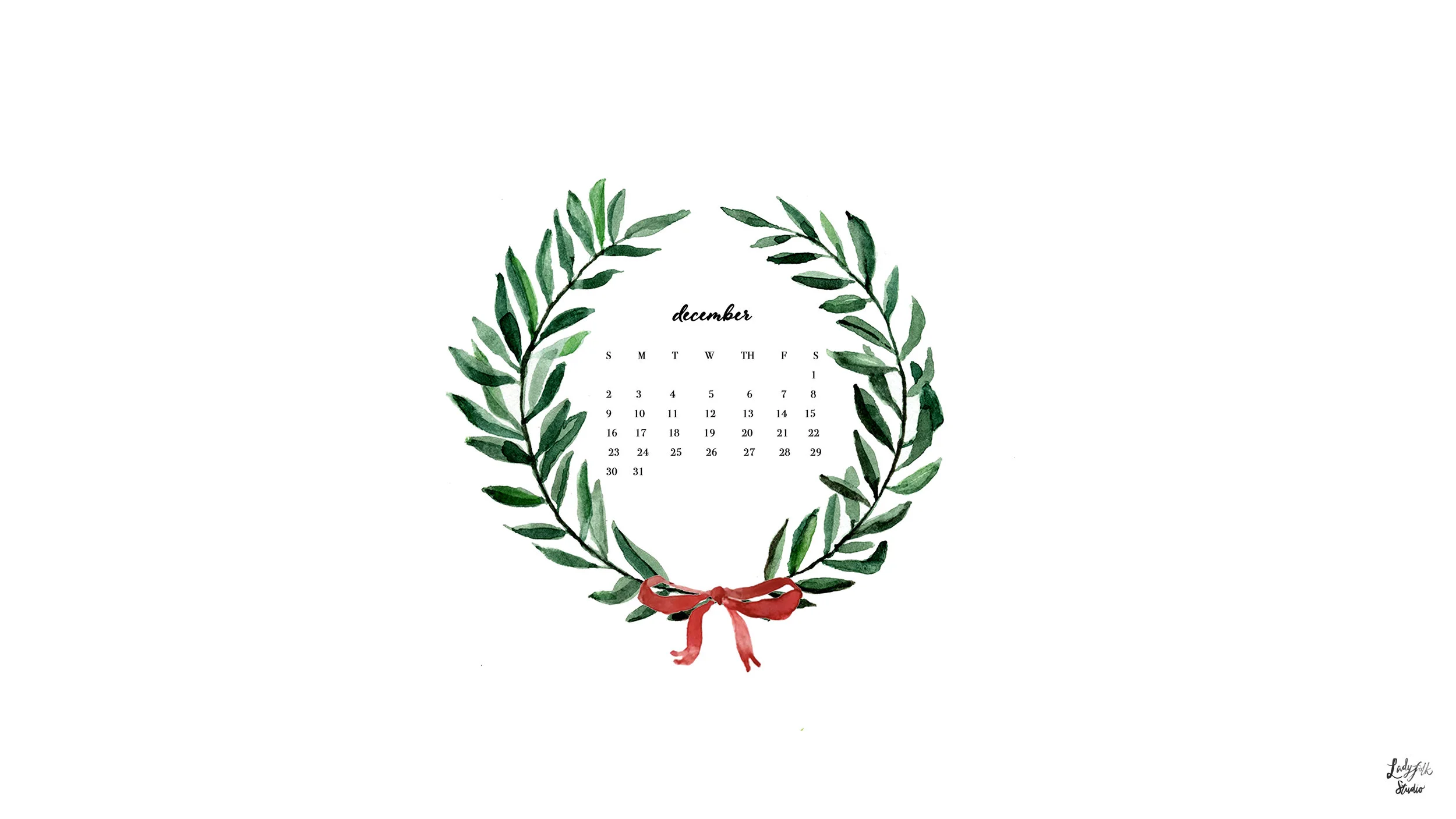 December Watercolor Desktop Art from Ladyfolk Studio
