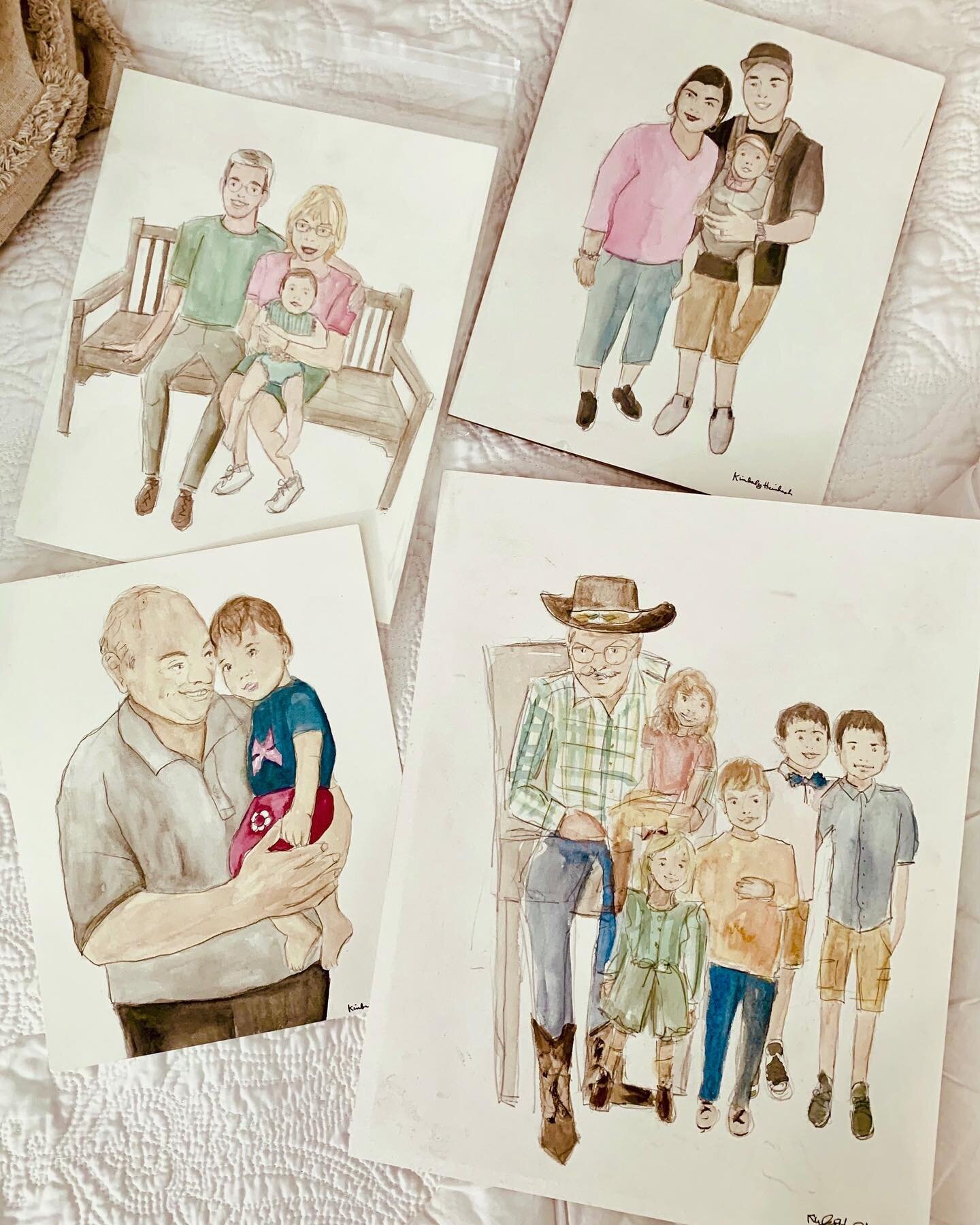 Now is the time to get your orders in for Mothers Day and Fathers Day one of-a-kind watercolor paintings! These are all family portraits I&rsquo;ve been commissioned to do but pet portraits make a great gift to if your mom or dad have a furry one in 