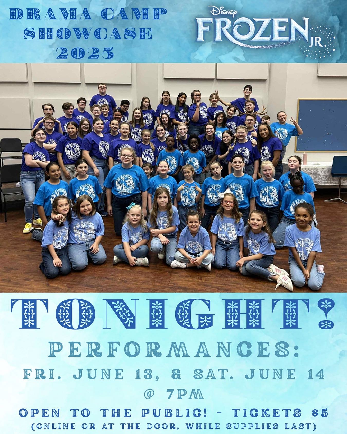 It&rsquo;s here! Our 2025 Drama Camp Showcase is TONIGHT at 7:00!

These awesome young actors have worked SO HARD and they can&rsquo;t wait to share it with you.

Tickets are only $5! Don&rsquo;t miss it!

Can&rsquo;t come tonight? Join us TOMORROW n