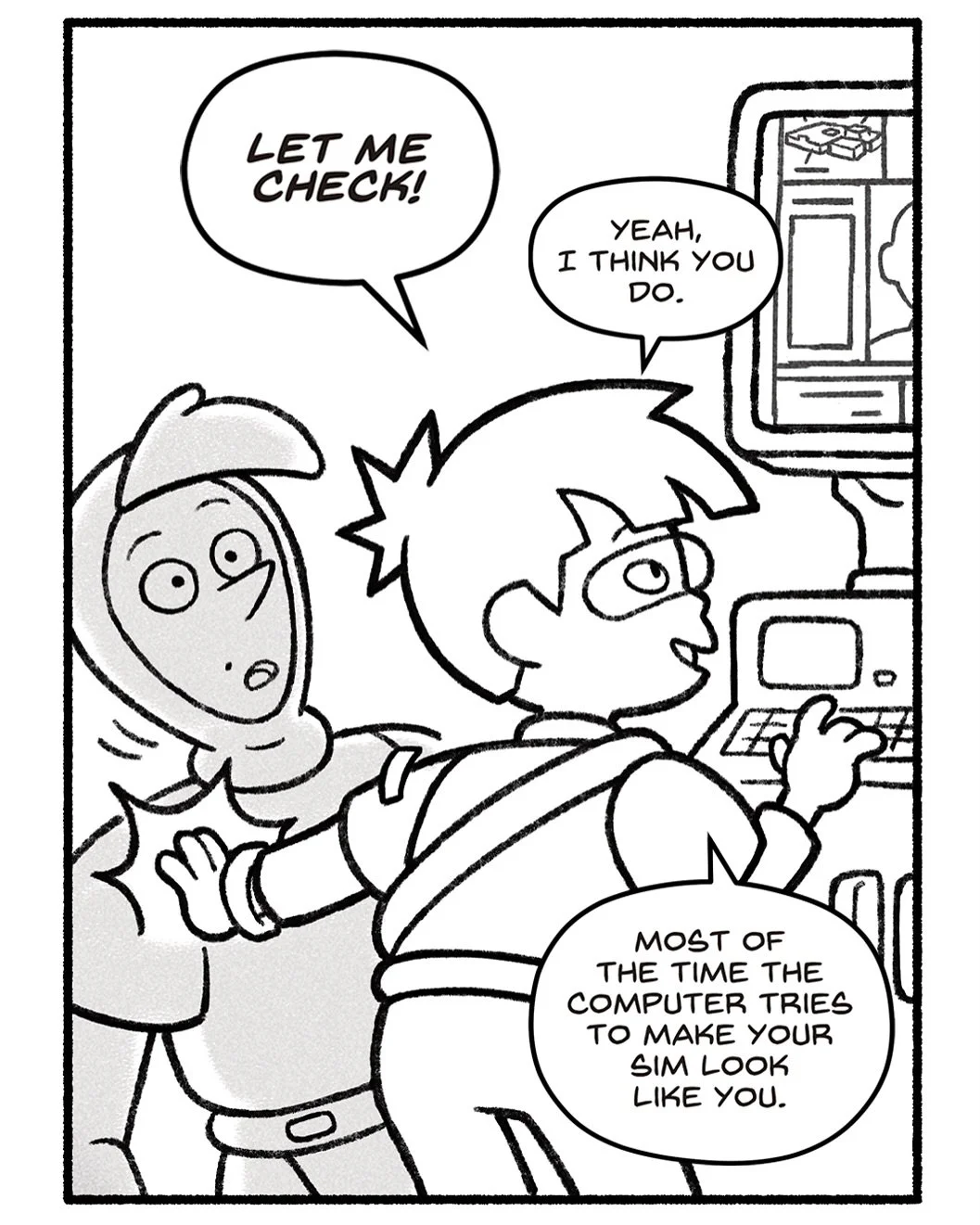 IN HEAVEN. PART 5
👾
Written by @danielyentu 
Art by @painterdraws
👾
Jason explains how time works in the simulation, and Steven can&rsquo;t help asking more about Madonna.
👾
#makingcomics #scifi #comic #painterdraws