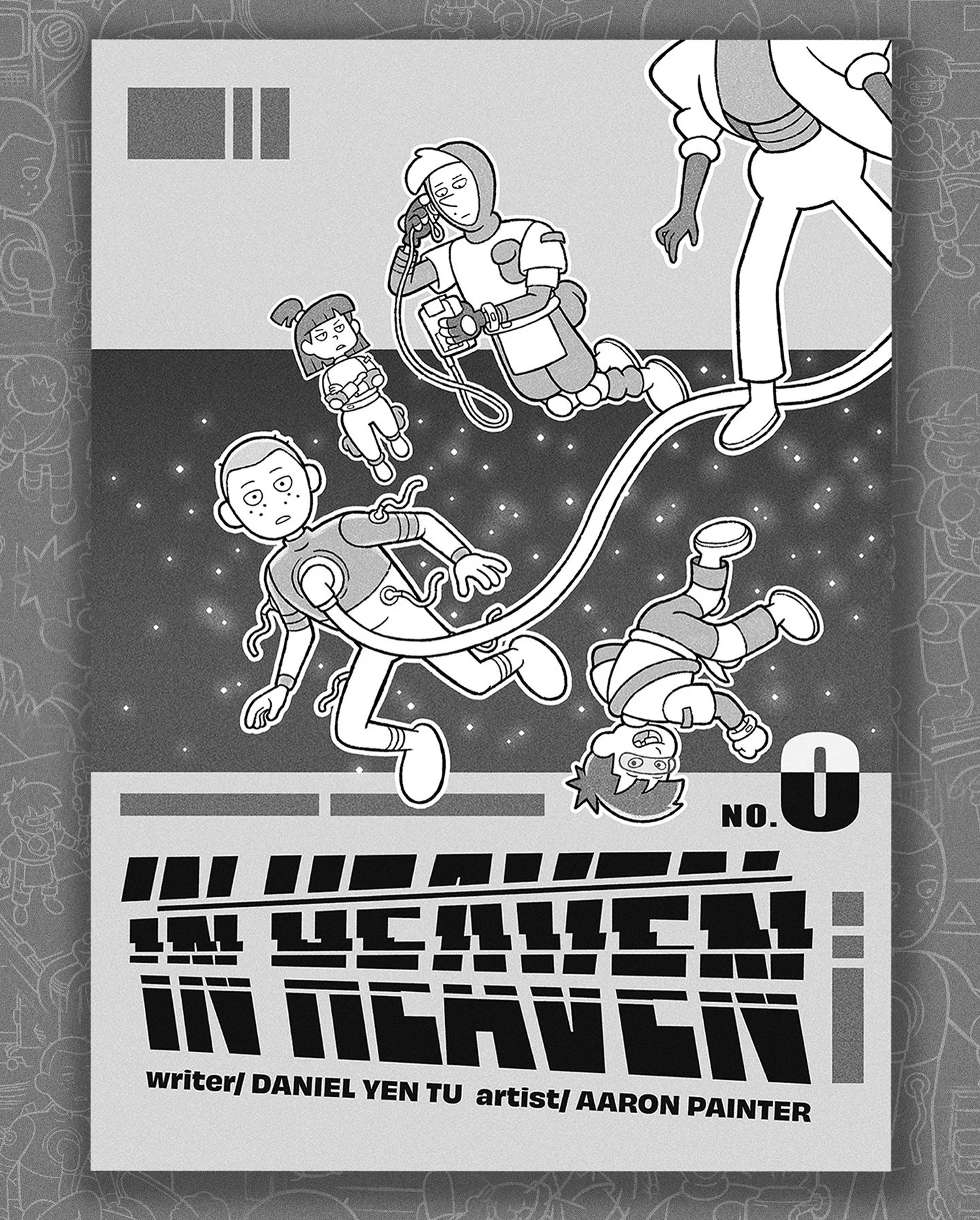 IN HEAVEN. COVER.
👾
The comic was originally drawn for print (21 pages, B&amp;W). I reformatted the panels so they were easier to read here. The full comic in its original format is available to read on my website. 
👾
Written by @danielyentu 
Art b