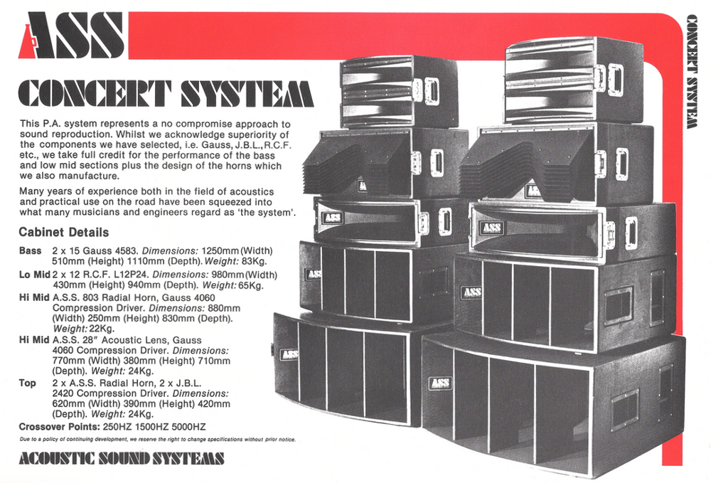 vintage press advert in mono plus spot colour red for Acoustic Sound Systems ASS Concert System