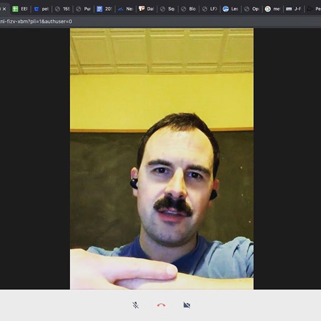 Don (electrical engineer), Mat (mechanical engineer), and I had a Thursday night video call to go over switches, vibrating motors, batteries, and other fun stuff. I was just excited to see@that Mat&rsquo;s stache had returned in force! #mustache #sta