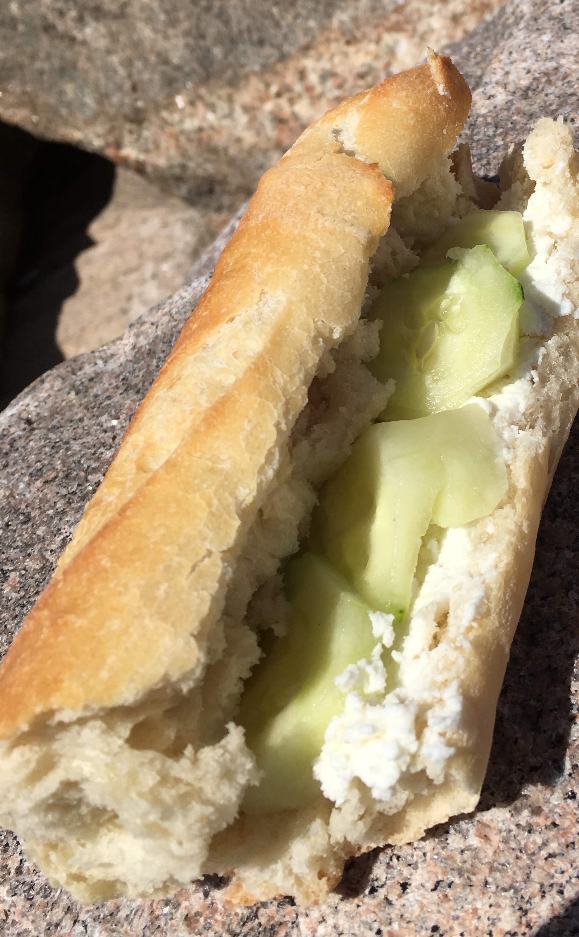 Rough hewn, goat cheese, then cukes