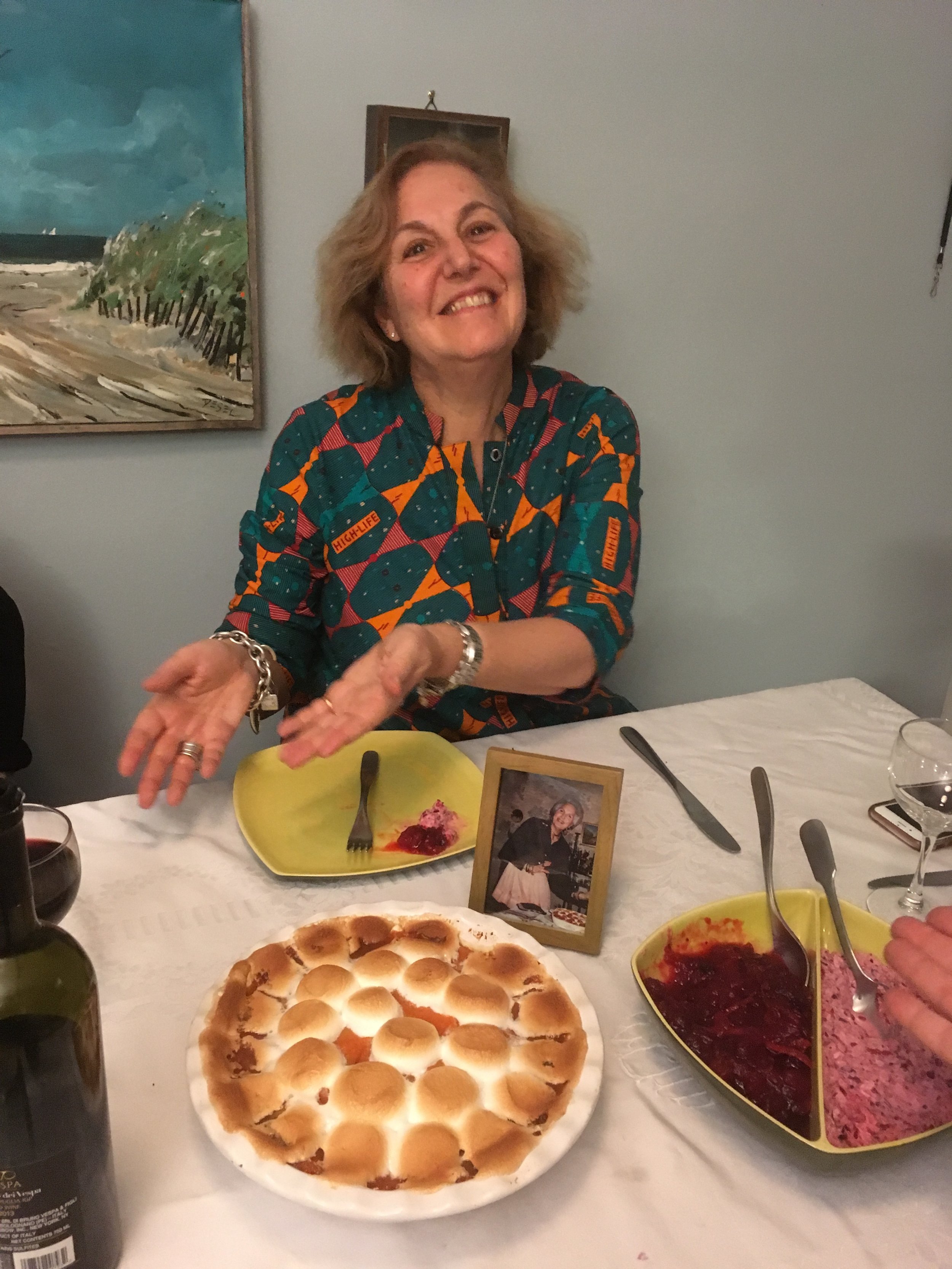 Carol presents the pie, 2017