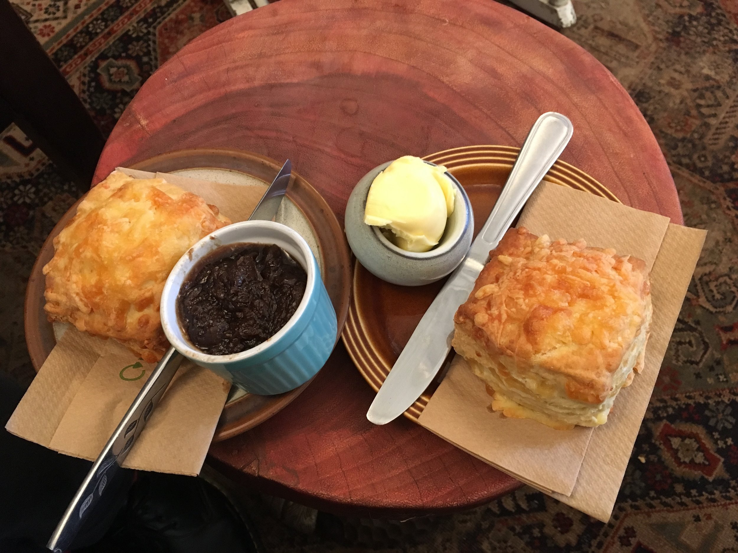 Cheese scone with onion relish