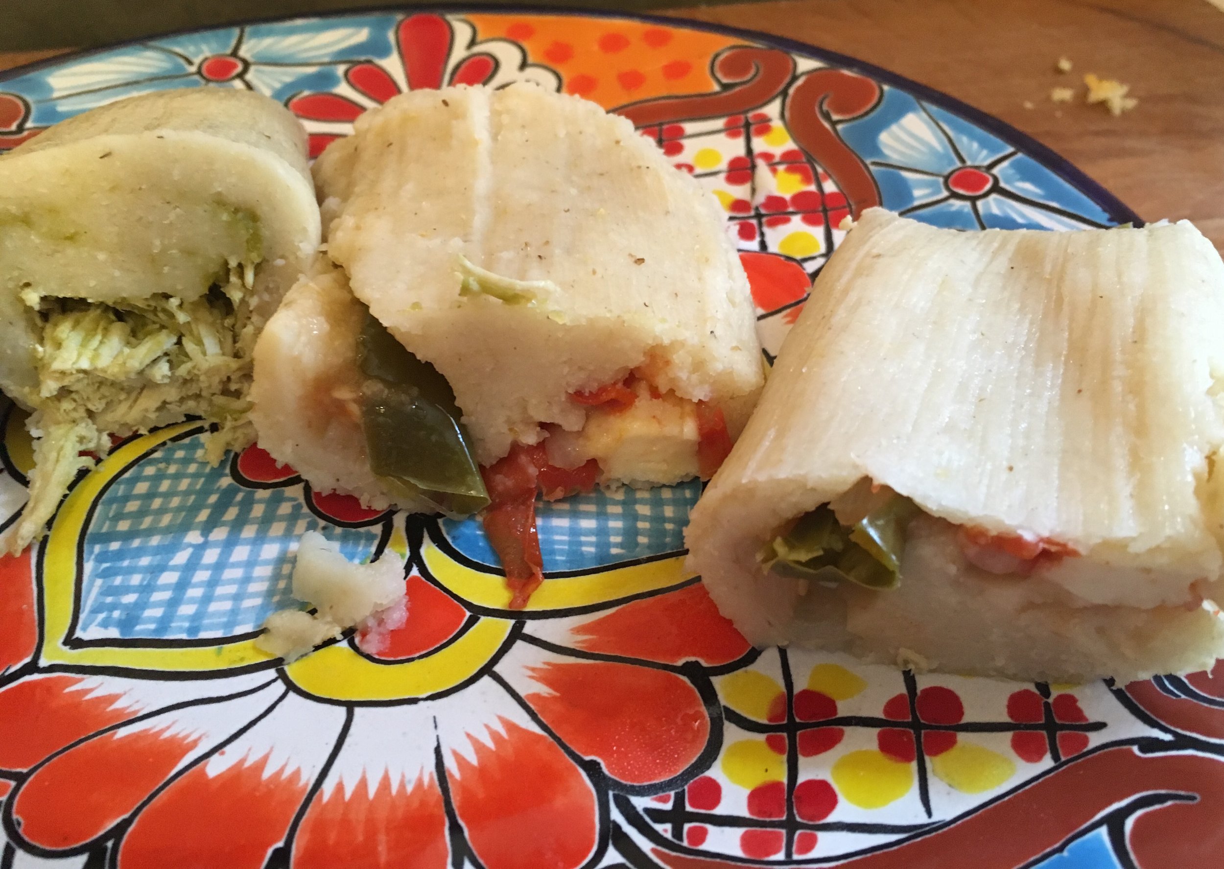 Cross-section of chicken & cheese tamales