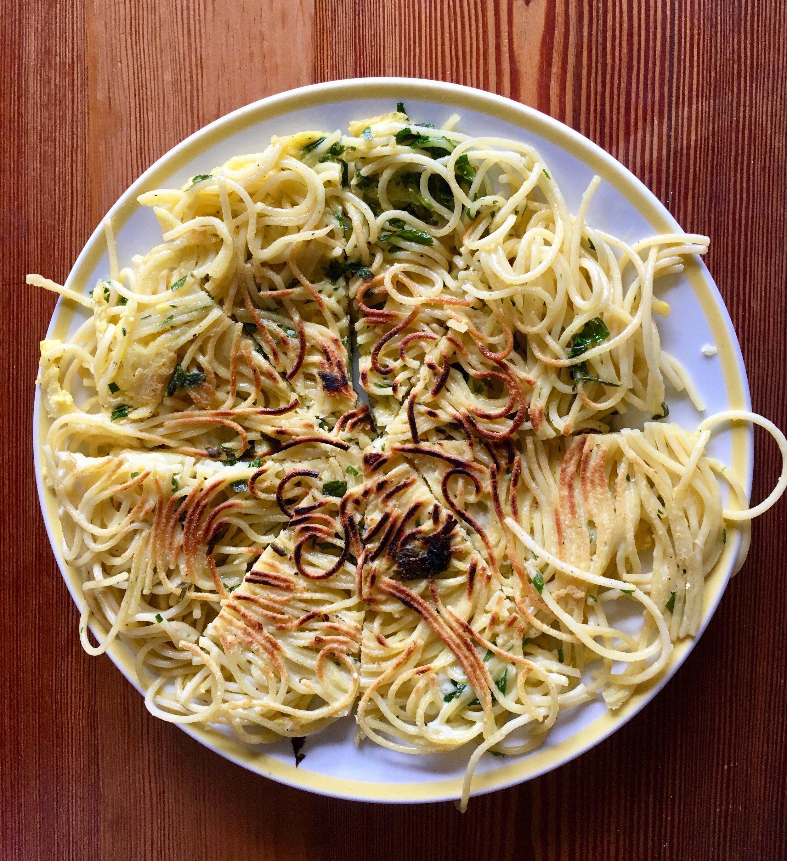 Spaghetti frittata, picnic/potluck staple
