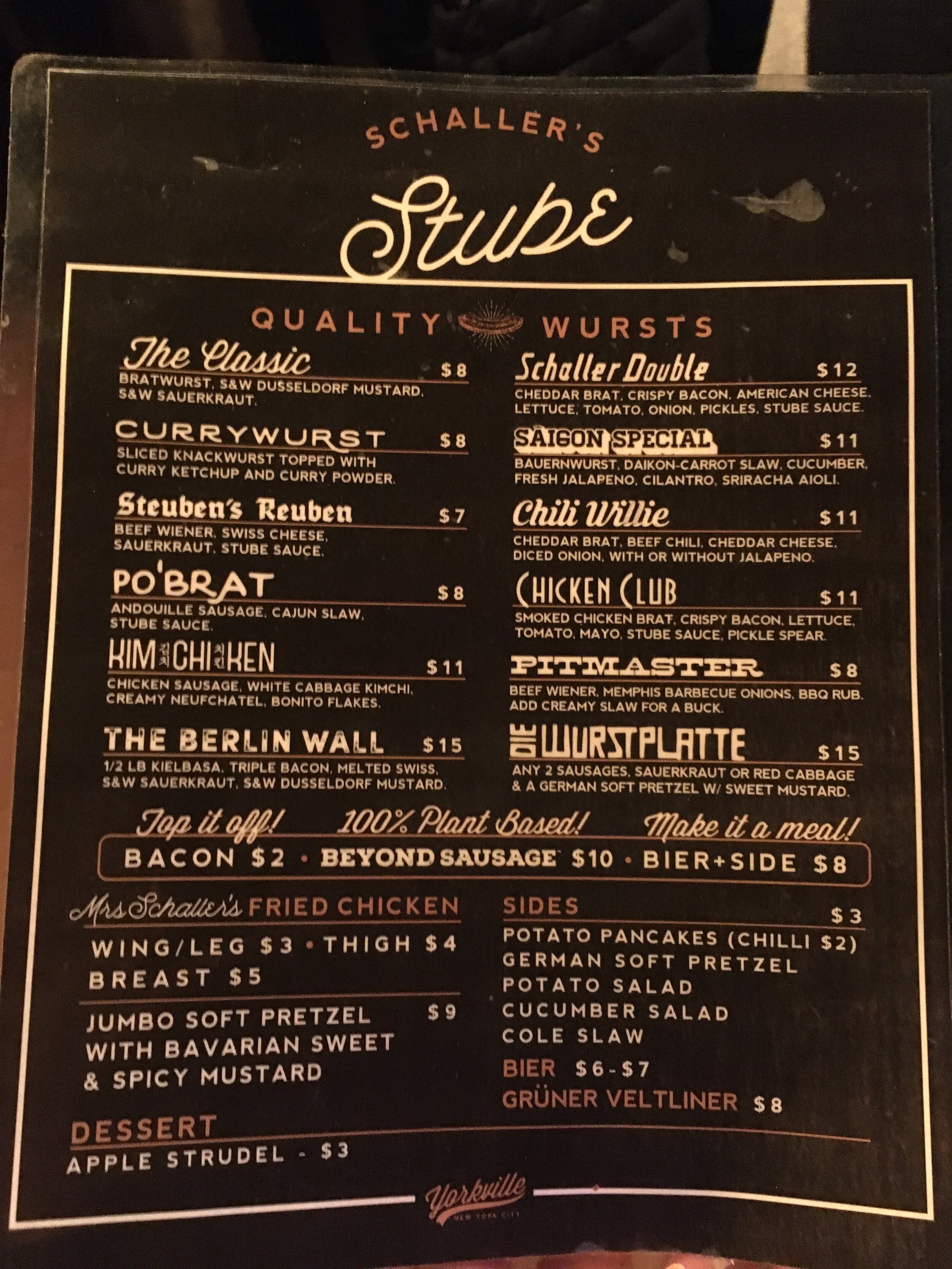 Schaller's Stube Menu