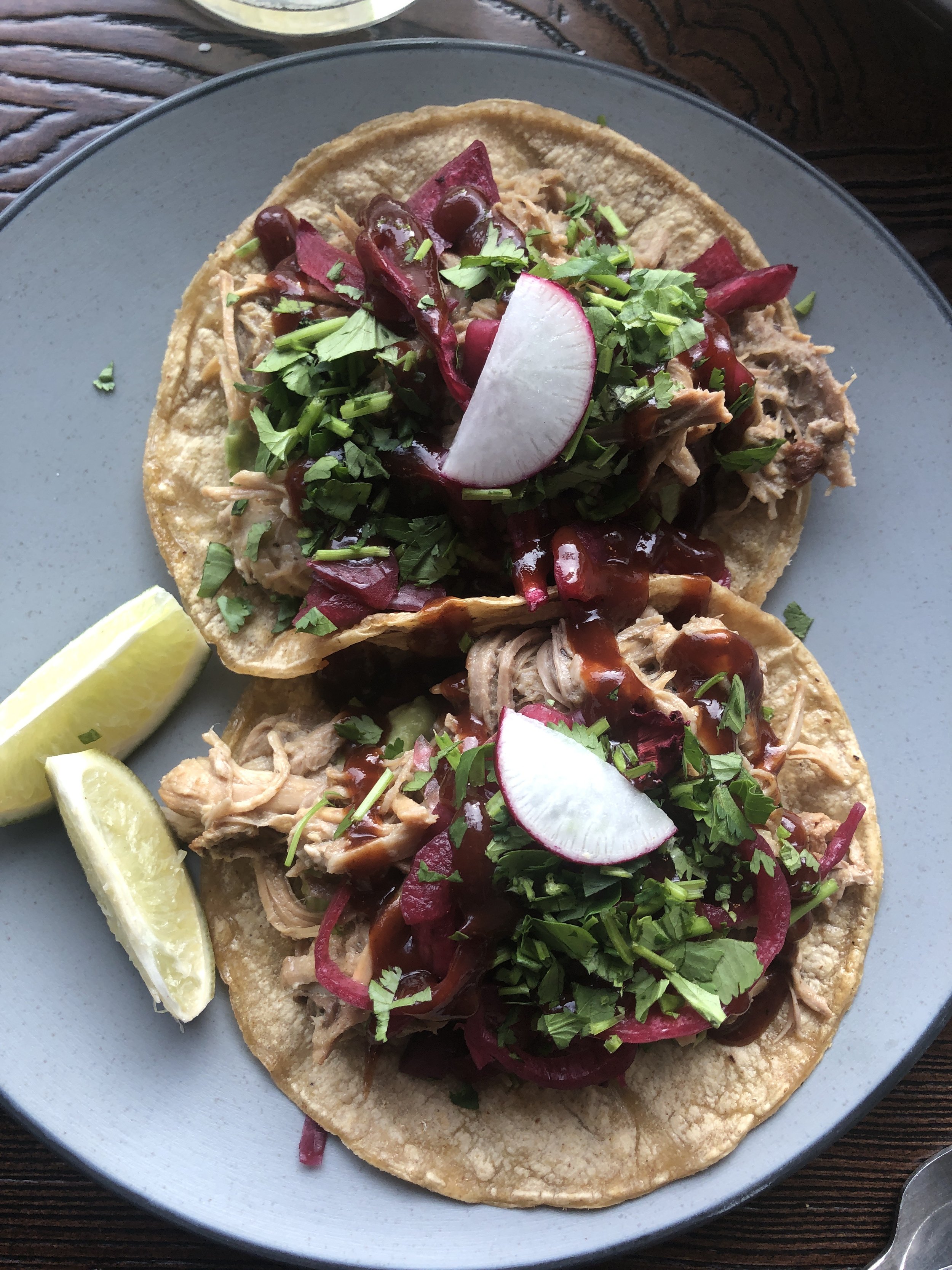 Roast pork tacos from Tortilla Taco Bar