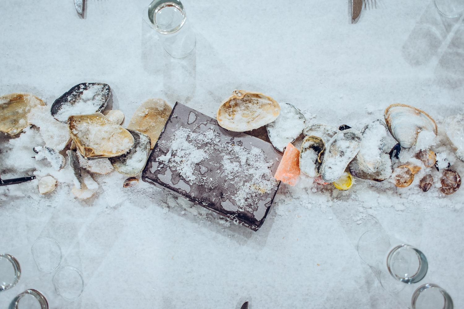 Salt crystal detritus tablescape. Photo by Steven Acres