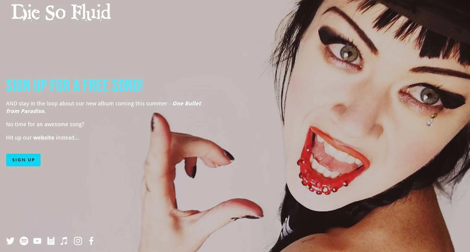 Subscribe landing page for band Die so Fluid