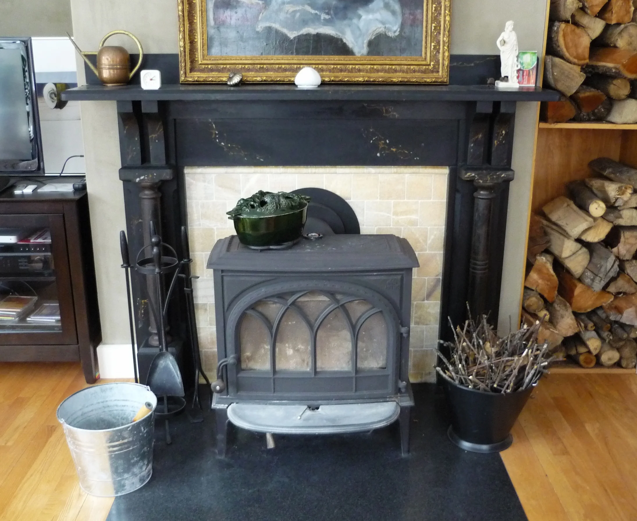 New Home - Salvaged Mantel.JPG