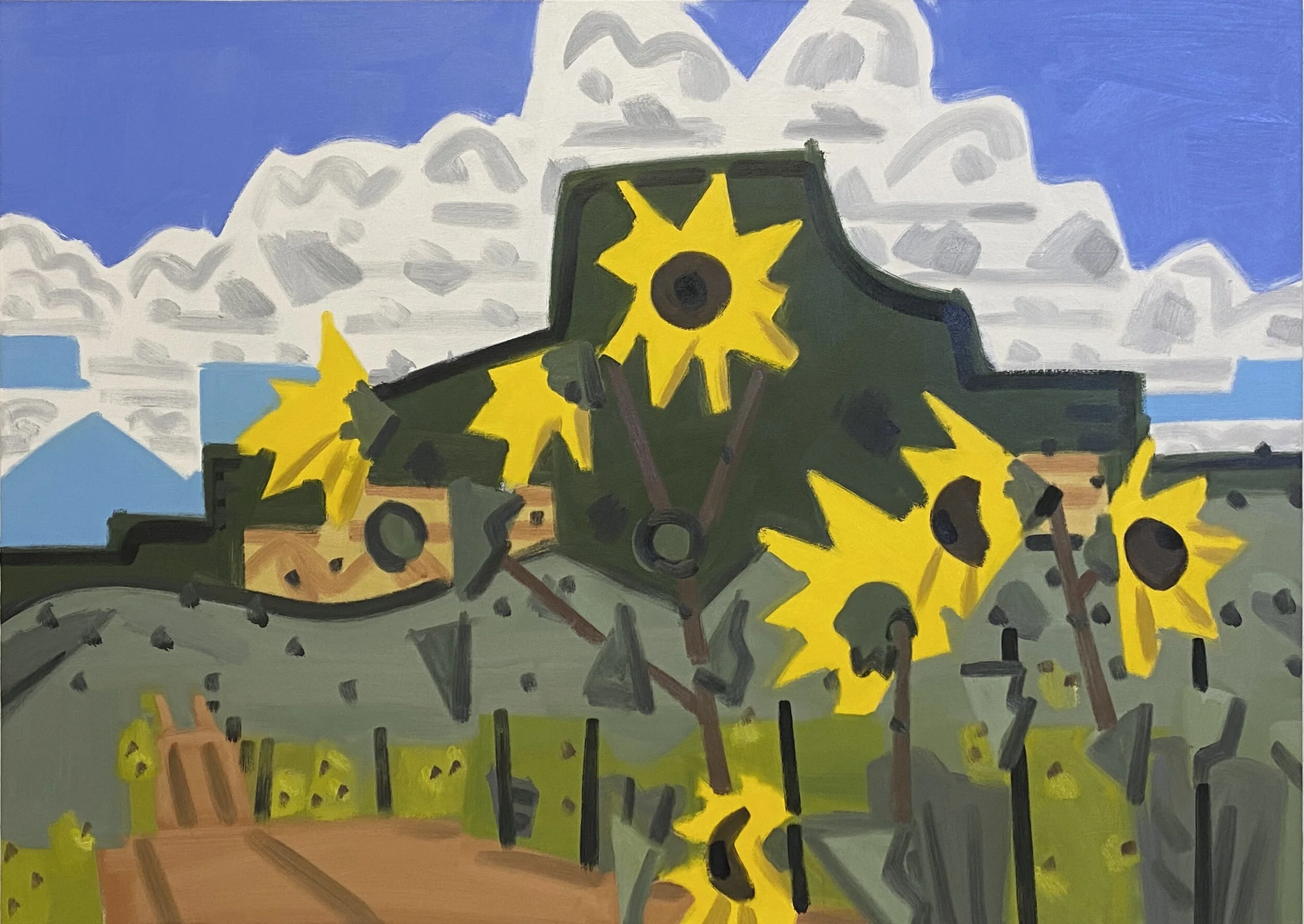 Pedernal and Sunflower Road, 60 x 84", o/c, 2020
