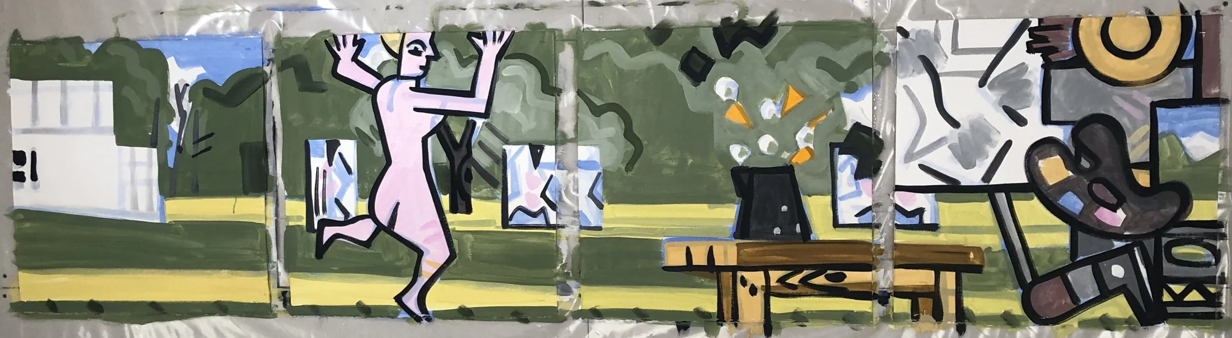  Artist and Model, 22 x 22", Flashe on Arches, 2020, Canaan studio 