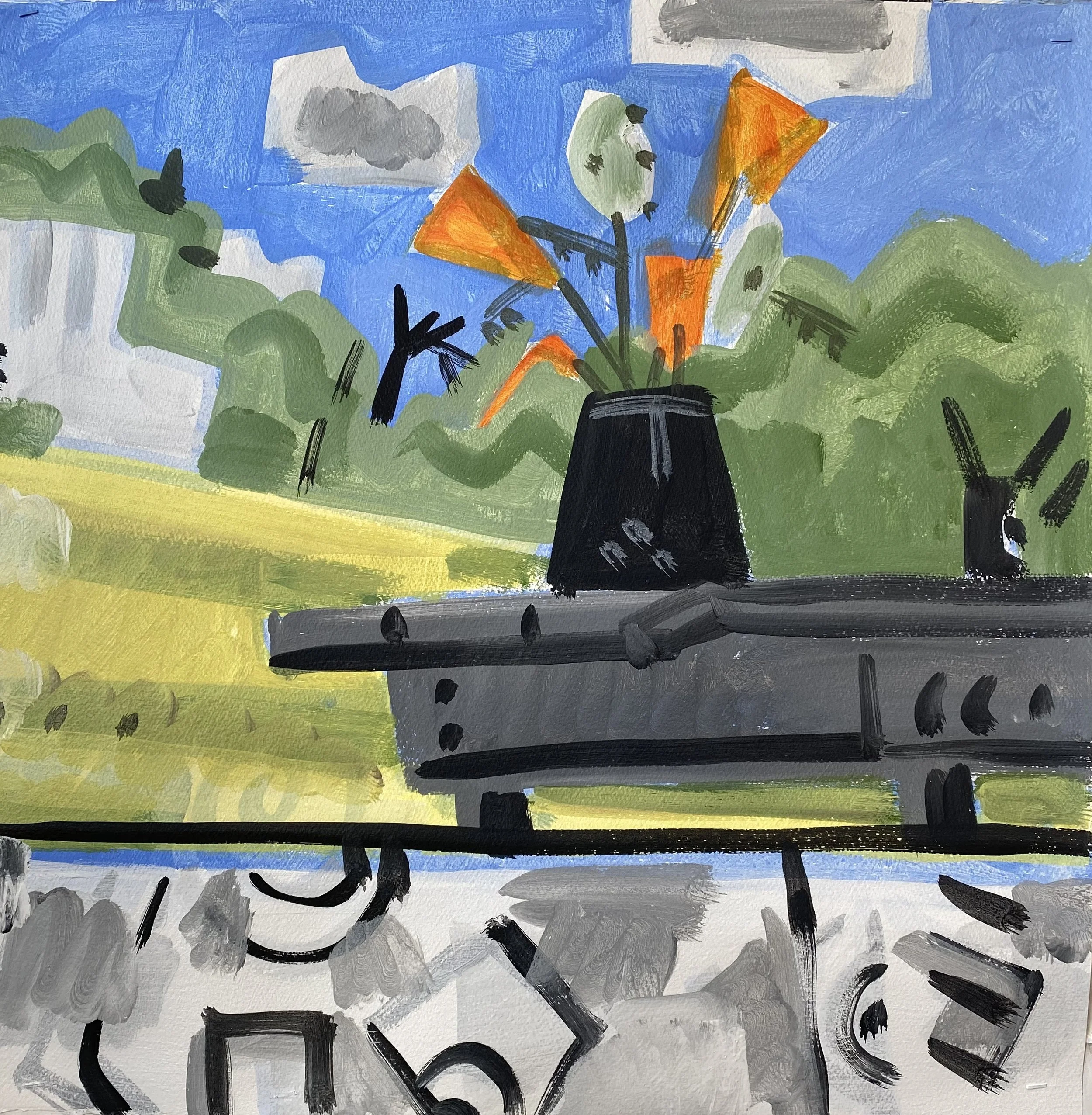 Seasonal Round, Summer, 22 x 22", flashe on Arches, 2020  