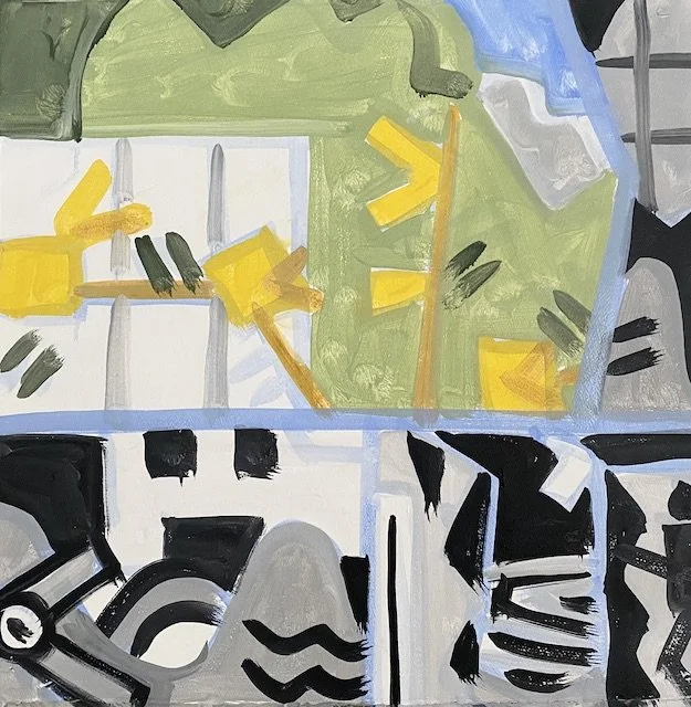 Canaan Still Life, Spring Forsythia cycle,  22 x 22", flashe on Arches, 2022 