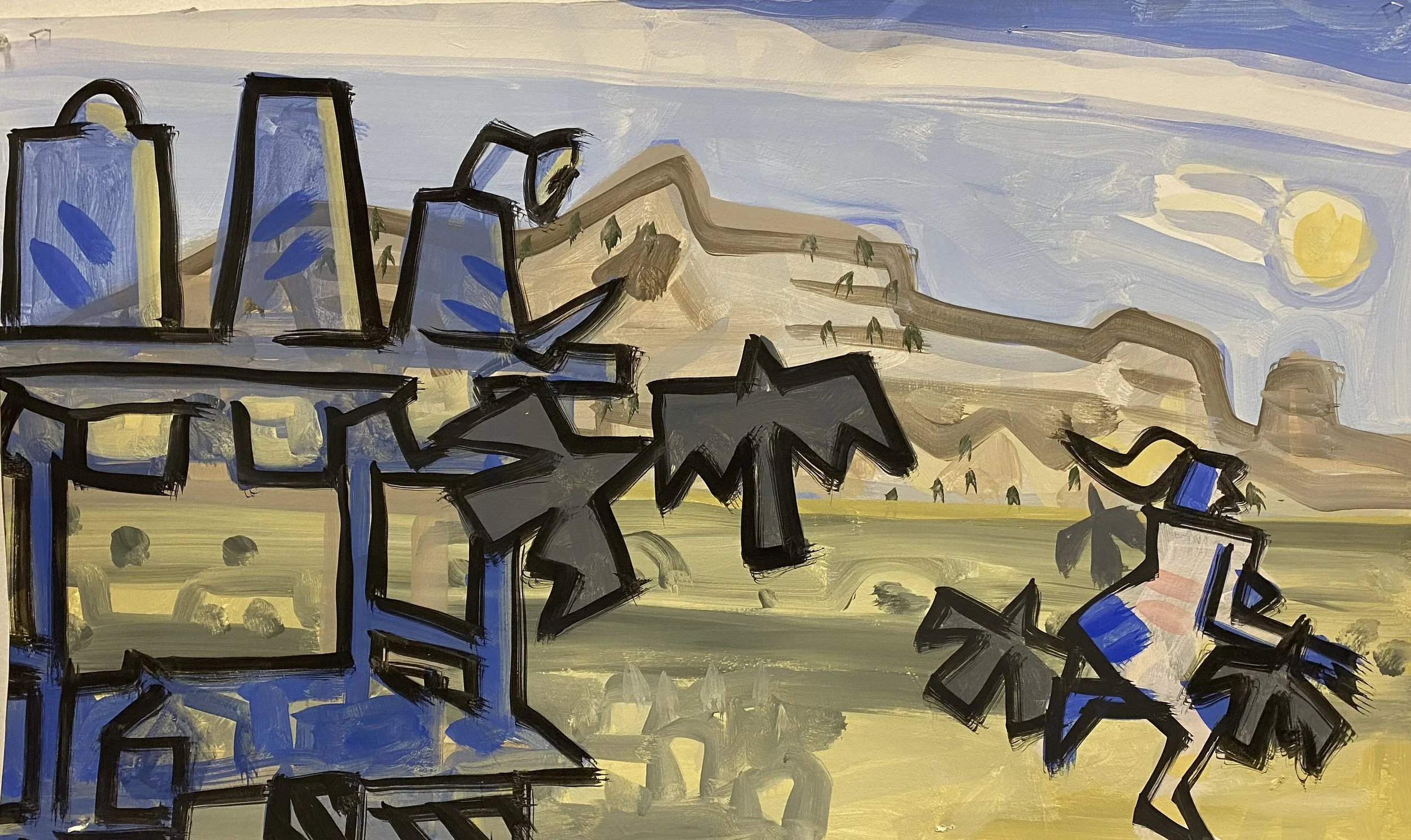  Lost direction drawing,  20 x 40", flashe on Arches, 2022  October 