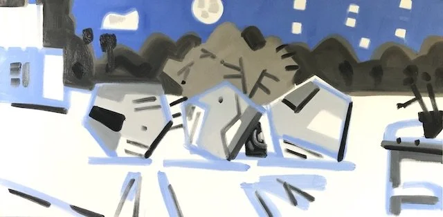  fragmented Blue Figure Ideal #1, 42 x 84", oil on canvas, 2019