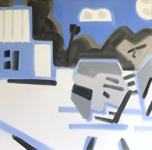 fragmented Blue Figure Ideal #2, 42 x 42”, oil on canvas, 2019