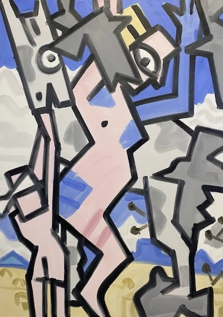 something's up, " a bedlam of shouts and whacks," #1,  oil on canvas, 84 x 68" , 2022