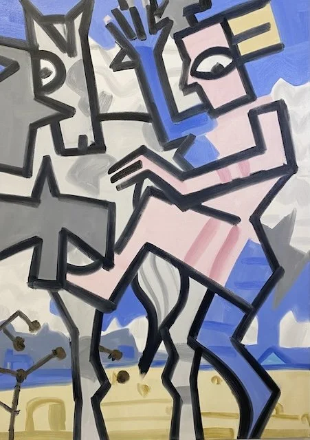 something's up, " a bedlam of shouts and whacks," #2,  oil on canvas, 84 x 68" , 2022