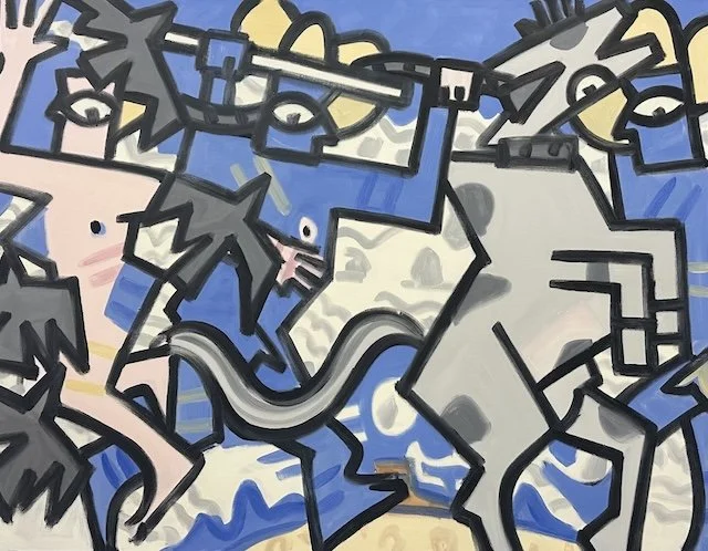 something's up, " a bedlam of shouts and whacks," #3,  oil on canvas, 84 x 106" , 2022