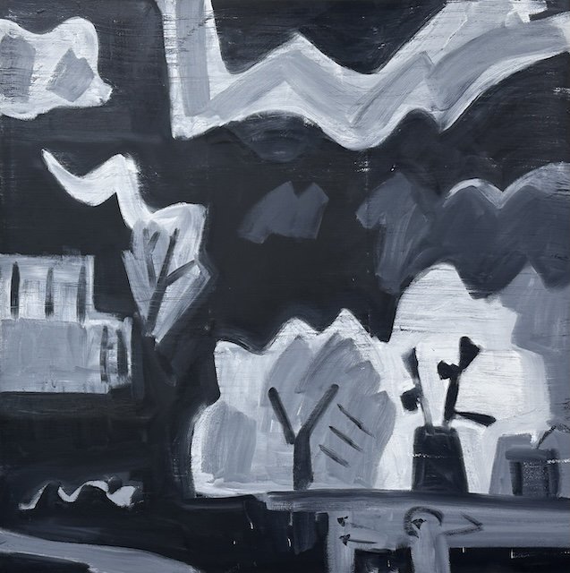 "hidden behind, of myth and dream, that space, the far off romantic possibility," # 2,  90 x 90", Oil and wax on canvas, 2025