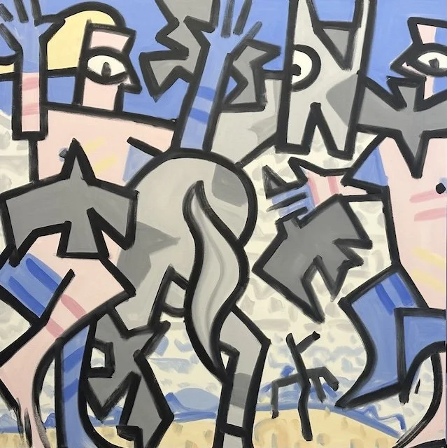 something's up, " a bedlam of shouts and whacks," #5,  oil on canvas, 84 x 84" , 2022