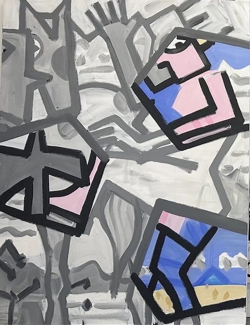 something's up, " a bedlam of shouts and whacks," , fragment,  oil on canvas, 84 x 84" , 2022