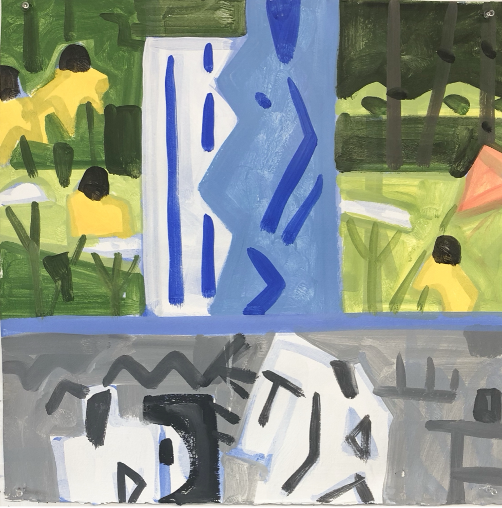 July Daylilies #1-4, 22 x 22, flashe on Arches, 2019