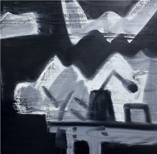"hidden behind, of myth and dream, that space, the far off romantic possibility," #5, 39 x 39", Oil and wax on canvas, 2025