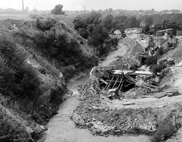  A remaining section of the Kingsbury Run as they were preparing to divert it underground, circa 1966. 