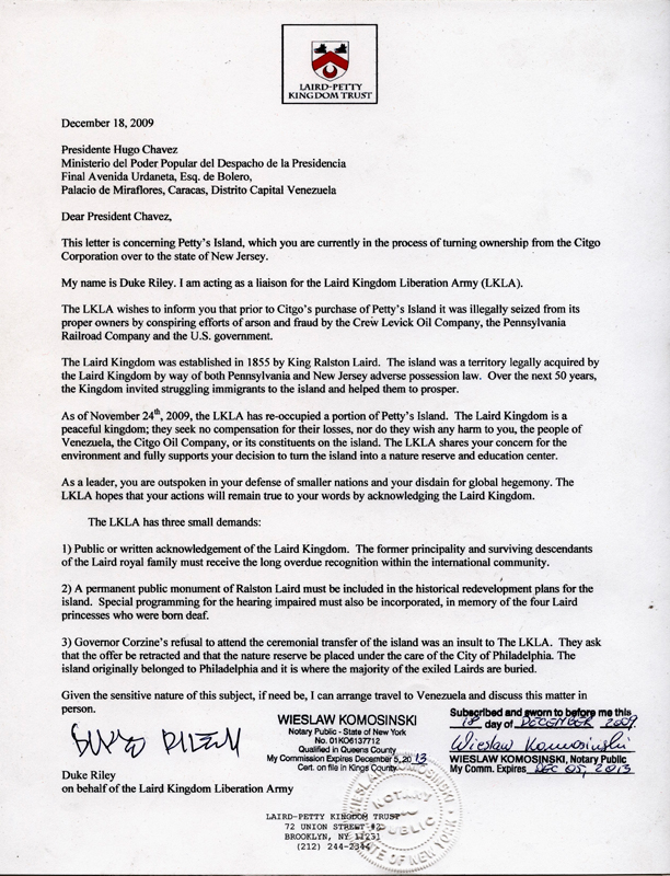  Letter to Hugo Chavez, 2010 