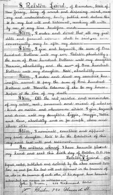 Ralston Laird’s Last Will and Testament