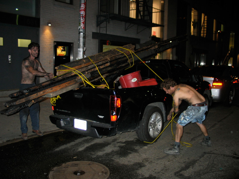 My friend, Jude Hughes helped me remove the burnt beams from the warehouse.