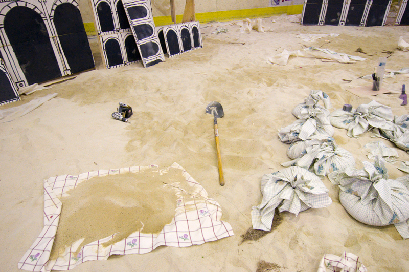  Plenty of sand in the rink to make sandbags for staging. 