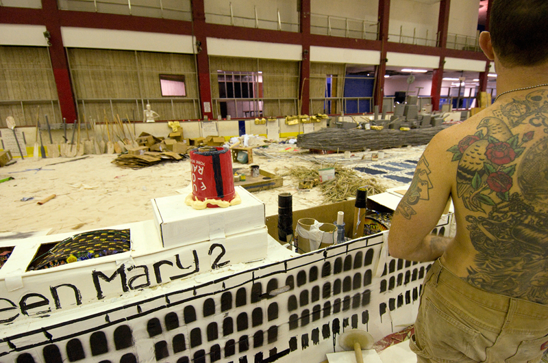 Preparing the pyrotechnics for the Queen Mary 2