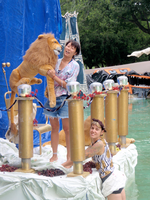 Yumi Nakamari and Sarah Merenda preparing the Emperor’s Pavillion.