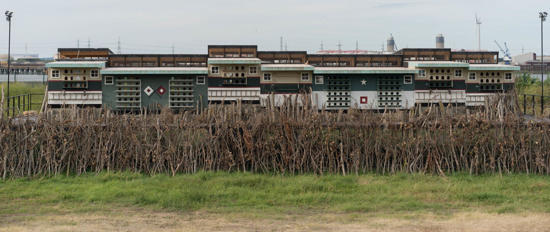Fly By Night London Pigeon Lofts on the River Thames, Inspired by WWI Mobile Pigeon Lofts. Photo by Will Star