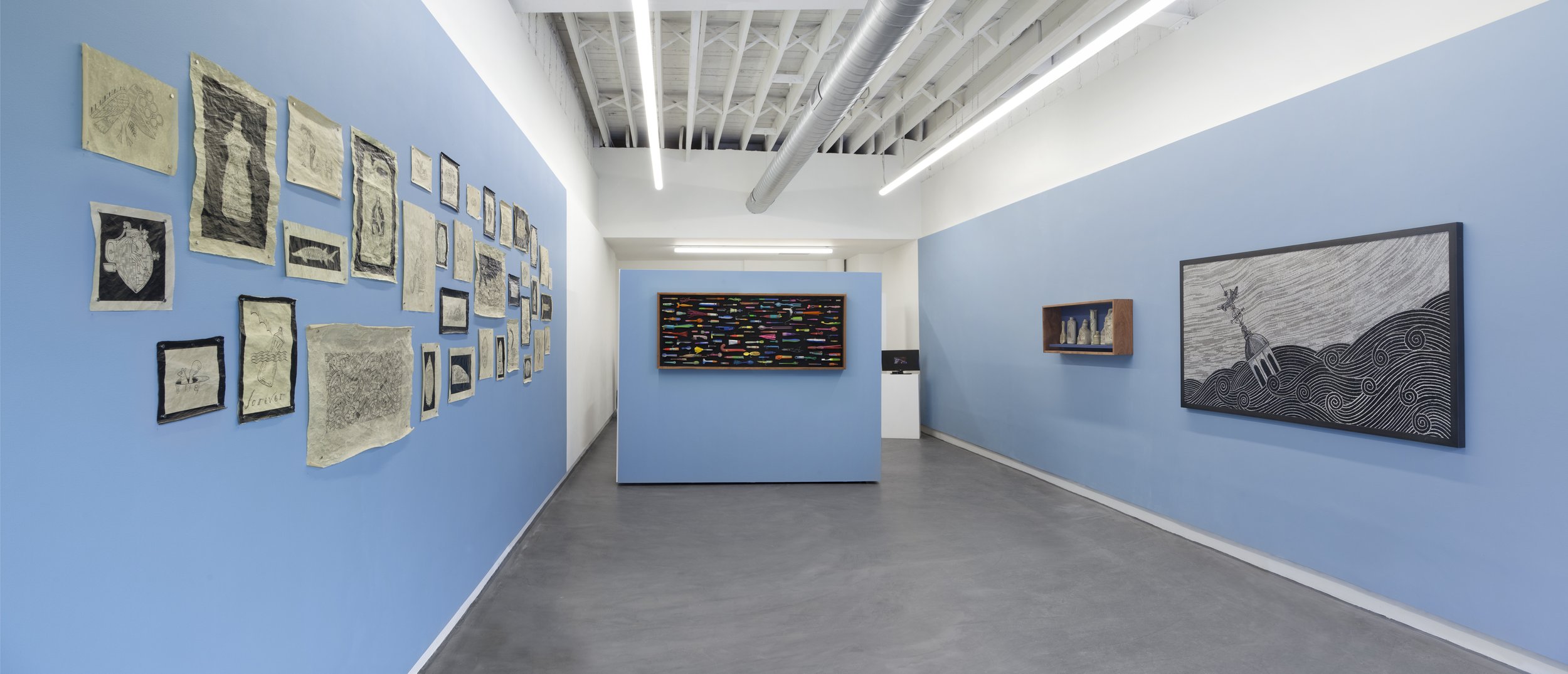  Installation view of “Lovers, Muggers, and Thieves ”  at Praise Shadows Gallery, Boston, MA.   Photo courtesy of Will Howcroft for Praise Shadows Art Gallery. 