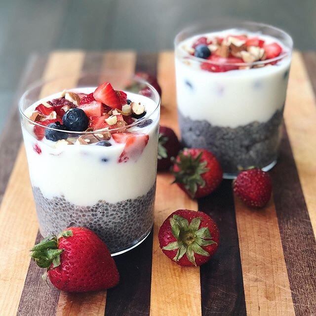 Happy Monday! This delicious chia pudding parfait is a great way to start off or enjoy throughout the holiday week.  It's a nutrient-dense, high-protein breakfast or anytime snack that will keep you full and satisfied for hours, so you'll be less tem