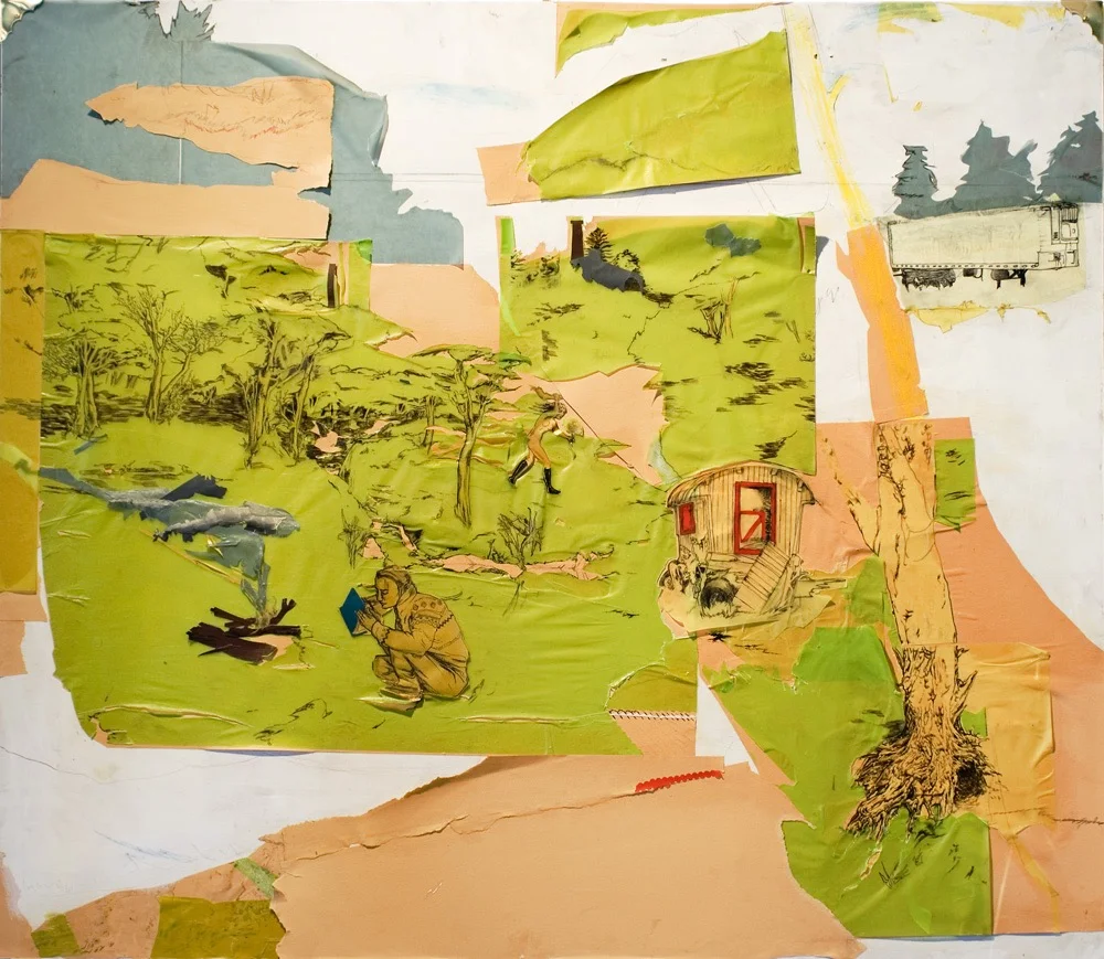 Spring-time in the Ramapo Mountains, Matty Price Hill, 2007 , 36.5" x 42.5", collaged drawing, mixed media, 2007.