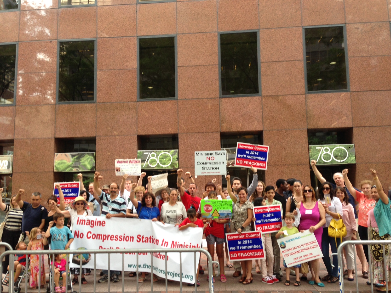 In the summer of 2013, Canalos co-organized a rally at Senator Gillibrand's office in NYC. Minisink residents called on Giliibrand- who ran a campaign based on her support of 9/11 First Responders, upstate farmers, and mothers/families- to act on behalf of her constituents to help shut down the Minisink compressor station. When no one from Gillibrand's office would come downstairs to receive the letter prepared by Canalos on behalf of the community, and after audio equipment failed, the letter was read out loud by bullhorn.