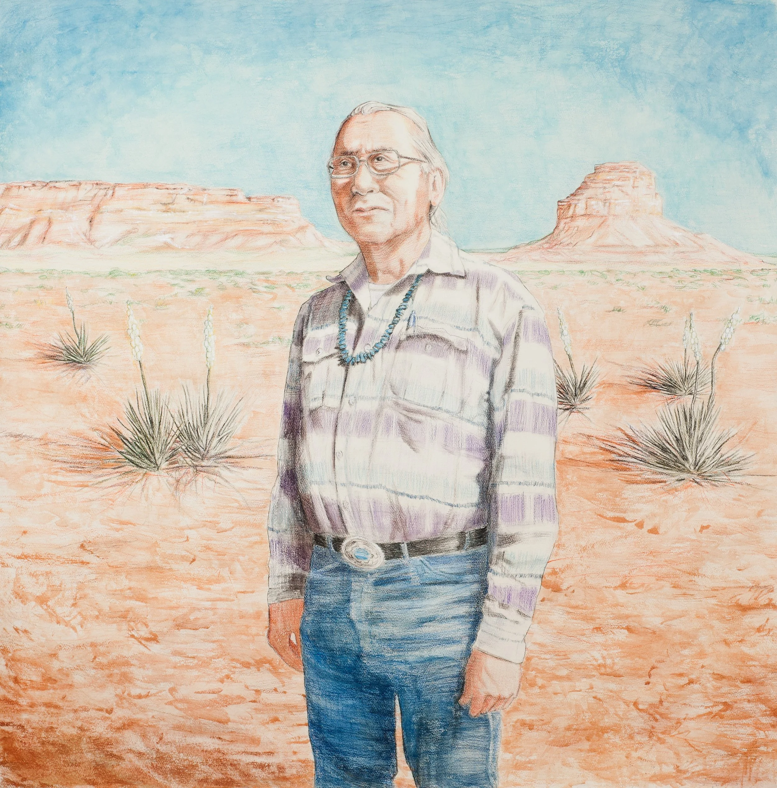   Daniel, Fajada Butte.  2017.  Acrylic and colored pencil on paper, 46” x 40.” From the  New Mexico Story Power  series. 