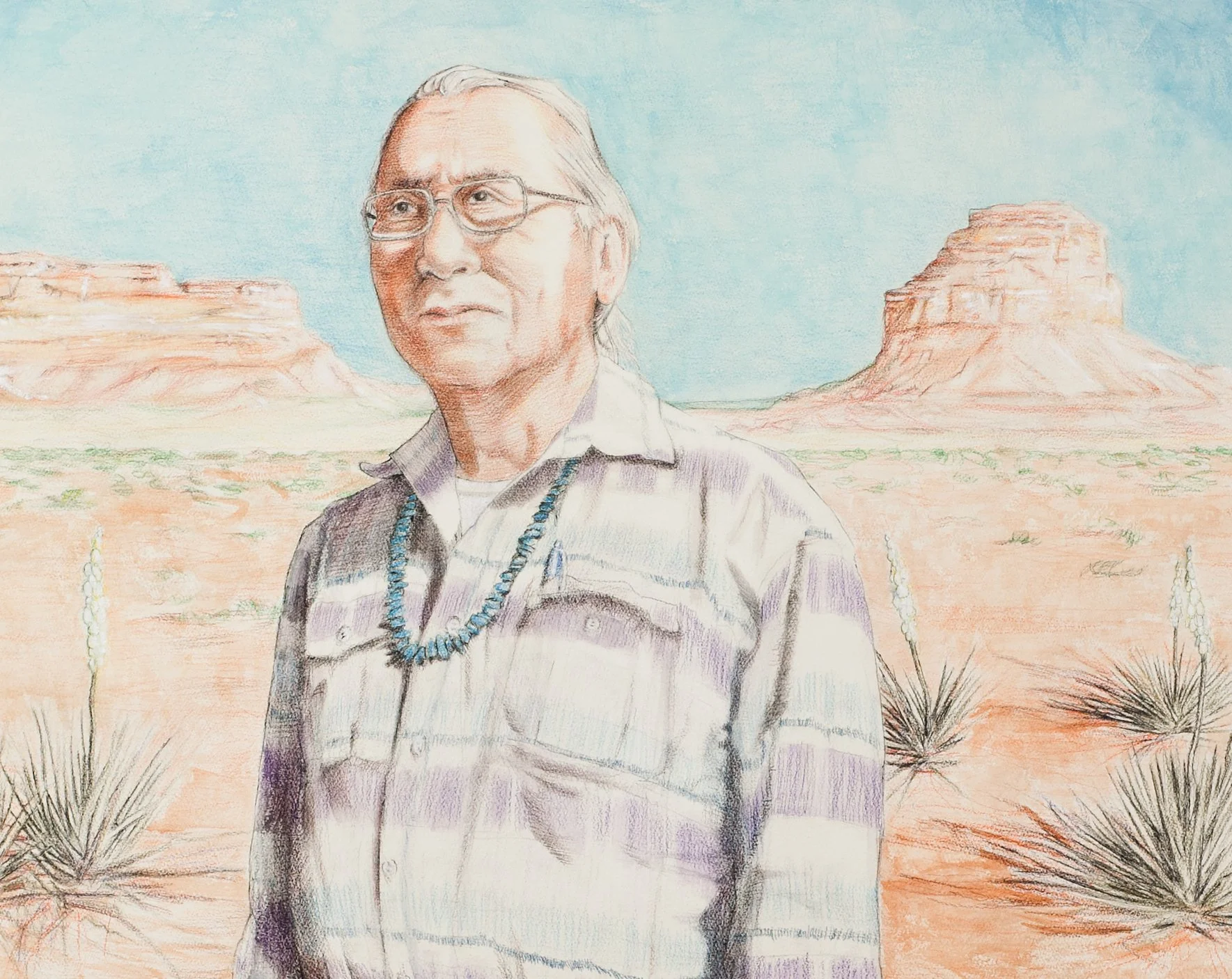   Daniel, Fajada Butte (detail).  2017. Acrylic and colored pencil on paper, approx. 28” x 32.” From the  New Mexico Story Power  series. 