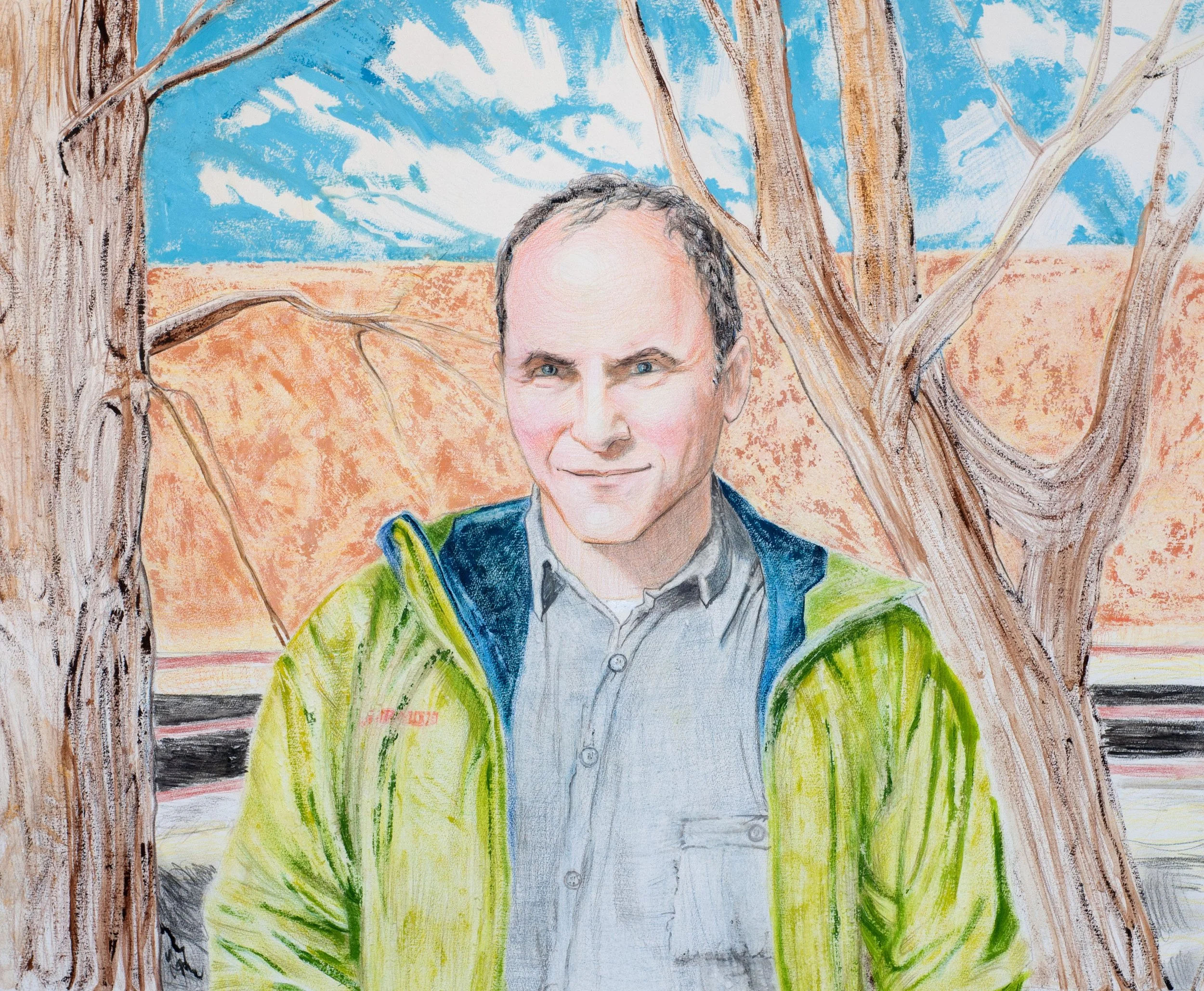   Mike, Santa Fe.  2017. Acrylic and colored pencil on paper, approx. 22” x 32.” From the  New Mexico Story Power  series. 